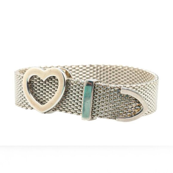 Tiffany & Co. Somerset Mesh Heart Bangle Bracelet 6.7" SV925 Peretti Auth w/Box - Picture 2 of 5